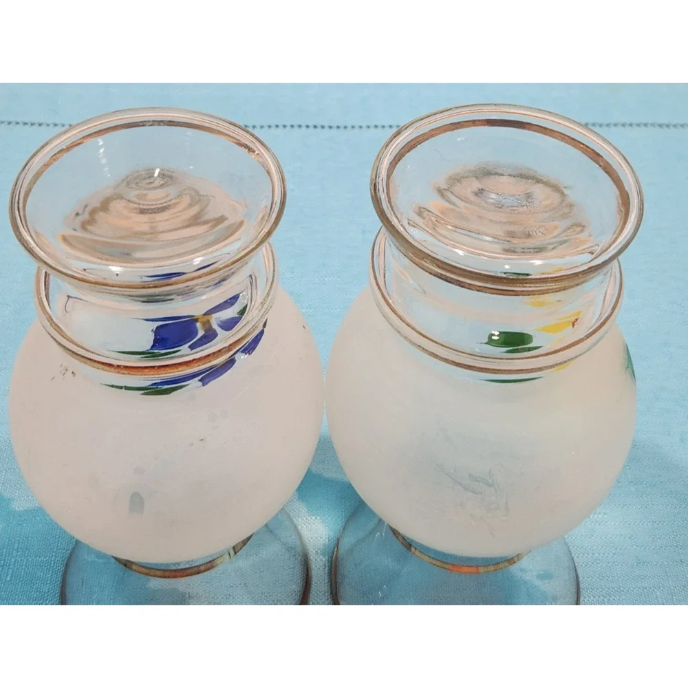 Bartlett Collins Set of 2 Frosted Handpainted Bud Vases W/ Gold Trim Vintage